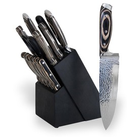 Kitchen Knife Set – 15-Pcs High-Carbon Steel Knife Set with Sharpener, Scissors and Holder – Ergonomic Wooden Handle – Ultra-Sharp Professional Kitchen Knives