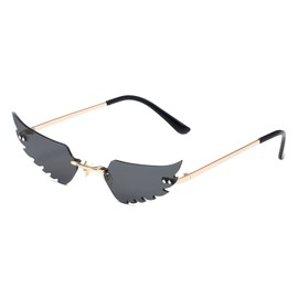 LASPOR Wing Shape Lens Rimless Sunglasses for Women Men Party Glasses (Black)