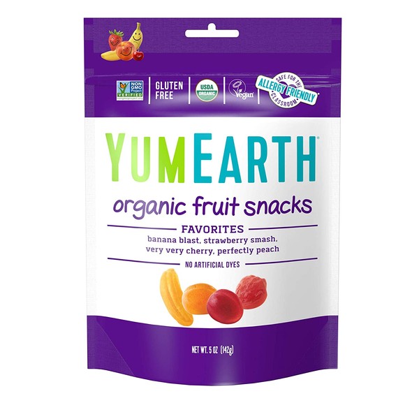 YumEarth Organic Vegan Fruit Snacks, 5 Ounce, 6 pack - Allergy Friendly, Non GMO, Gluten Free, Vegan (Packaging May Vary)