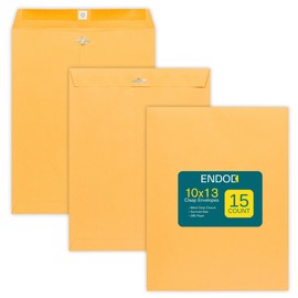 EnDoc Clasp Envelopes 10x13 Inch -15 Pack Brown Kraft Catalog Envelope with Clasp Closure & Gummed Seal – 28lb Heavyweight Envelopes for Home, Office, Business, Legal or School 10x13, Brown Kraft