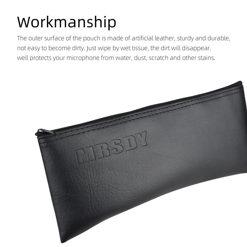 MRSDY Microphone Bag, Black Zipper Pouch Fits for Wired, Wireless