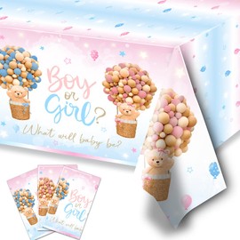 HAKOTI Gender Decoration-3PCS Bear Tablecloths, Pink and Blue Bear Baby Shower Table Cover Decoration for Boy or Girl Reveal Party