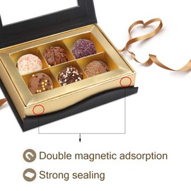 Chocolate Boxes Packaging, Black Chocolate Box Empty Treat Boxes with Magnet Adsorption and Dividers Packing Boxes for Homemade Chocolates, Truffles, Candy,Cookies, Pie 2 pack (6 Lattices)