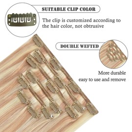Aison Clip in Hair Extensions 100% Remy Human Hair 12P613 Golden Brown to Blonde 7A 70G/7Pcs Soft Silky Straight 16clips for Women(22 Inch #12P613)