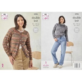 King Cole Ladies Double Knit DK Knitting Pattern Raglan Sleeve Sweater & Cardigan (5998), 32'' - 50''