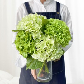 JINWOE 4PCS Green Artificial Hydrangeas, 21” Latex Silk Real Touch Lifelike Hydrangea Artificial Flowers,Large Faux Flowers for Wedding Outdoor Kitchen Table Home Garden