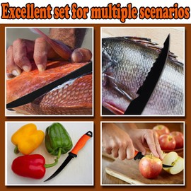 HOWORR 3 PCS Kitchen Knife Set, 5-7 inches Professional Fishing Fillet Knife Set with Stainless Steel Blade for Meat, Fish, Vegetable, Fruits, Orange