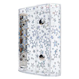 Lzcxszzm A7 Budget Binder Cover Clear PVC 6 Ring Binder Glitter Star Refillable Notebook Shell Protector with 2 Snaps