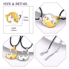 Feilok Couples Stainless Steel Chain Puzzle Cat Necklace Friendship Chain for Him and Him 2 Lovers Couples Jewellery Partner Chains for Men and Women One Pair, Stainless Steel