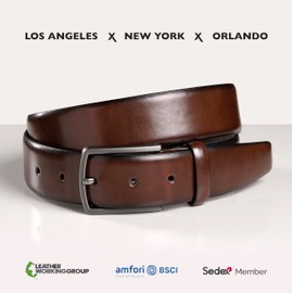 Fenix New York Men's Belt in Various Colours, Size 80 cm to 125 cm, Nickel-Free Buckle 35 mm Wide, Sustainable, Shortenable & Adjustable Men's Belt, Perfect for Suit & Jeans, Toffee Brown