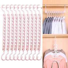 SLMT Magic Hangers 10 Pack Space Saving Closet Organizers College Dorm Room Essentials Space Saver Cascading Hangers with 9 Holes (Pink)