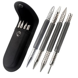 Spring Nail Set with Size Marked,Spring Loaded Center Punch,4pcs Dual Head Nail Setter,Hammerless Door Hinge Pin Removal Tool（1/8-in, 3/32-in, 3/16-in, 1/16-in, 1/32-in, 1/8-in）
