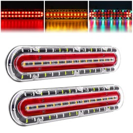 Ygmylandbb Truck Rear Lights, Trailer Tail Lights, LED Truck Tail Light, Sequential Flowing Tail Light, 74leds Turn Signal Brake Running Lights, 2 Pcs (Popular light guide 24V)