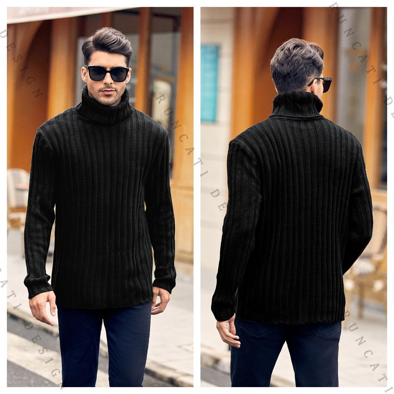 Runcati Men's Turtleneck Pullover Cable Knit Autumn Winter Chunky Knit