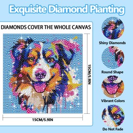 Zaamwoyy 4 Pcs 5D Diamond Art Kits for Adults Beginners Cute Animal Art and Craft Kits Crafts Gifts Home Wall Decor 6x6inch