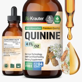 BIO KRAUTER Quinine for Leg Cramps Tincture - Cinchona Bark Extract - Vegan Quinine Liquid - Alcohol & Sugar Free Extract 4 Fl.Oz.