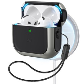 ESR for AirPods 4 Case, Compatible with AirPods 4th Generation Case (2024) (USB-C), Compatible with MagSafe, Drop Protection Cover with Lanyard, Magnetic Lid Lock, Orbit Hybrid Case, Titanium