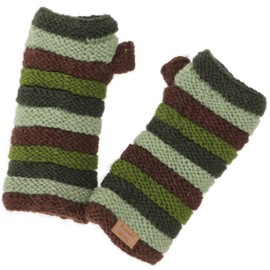 GURU SHOP Ringed Hand Warmers from Nepal, Hand Knitted Virgin Wool Pulse Warmers, Men/Women, Green, Size: One Size, olive green