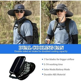 Solar Fan Hat Sun Fishing Hat for Men Women with Solar Powered Panel Fans Built in Hiking Hats Black