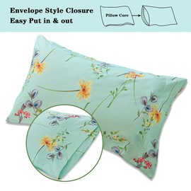 JSD Green Floral Printed Sheet Set King Size, 4 Piece Soft Botanical Microfiber Sheets Extra Deep Pocket