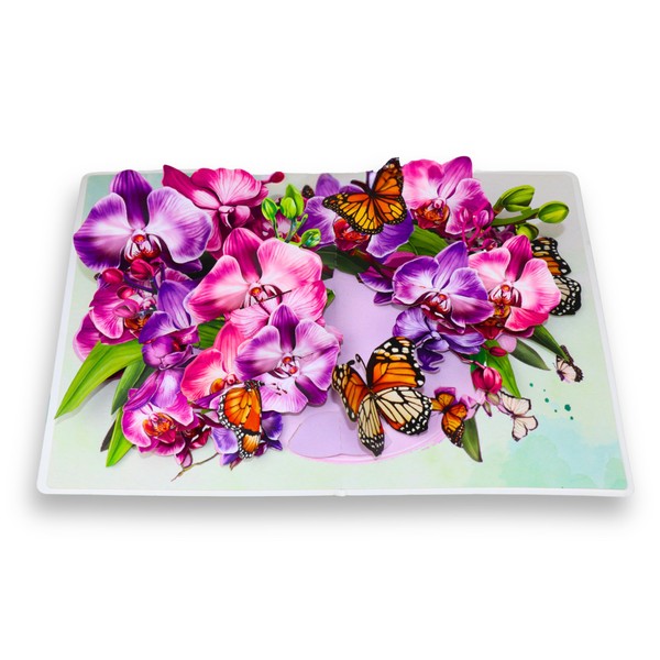 CUTE POPUP 3D Butterfly and Orchid Greeting Card - Handcrafted