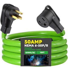 Kanayu 10FT 50Amp 6AWG Welder Extension Cord Compatible with NEMA 6-50P to 6-50R Power Extension for Welding Machines 50A 250Volt 3-Prong 6 Gauge Heavy Duty Welding Cable, ETL Listed(10 ft,Green)