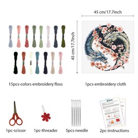 FREEBLOSS Kreuzstichset Mit Drachenprägung Kreuzstich Wandbehang Für Erwachsene Mit Anleitung Reines Baumwolltuch Für Anfänger Ohne Rahmen 45x45cm