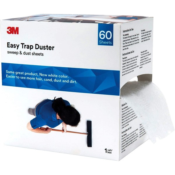 3M Easy Trap Duster Sweep and Dust Sheets for Cleaning Dirt, Sand, and Hair on Hardwood Floors, Vinyl, and Tile in Kitchens, Bathrooms, and Entryways, 8” x 6” Sheets, 60 Sheets/Roll