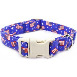 American Flag Dog Collar, Patriotic 4th of July Pet Collars with Stylish USA Design and Soft Touch, Blue Independence Day Summer Collars for Small Medium Large Dogs (M, Flag V)