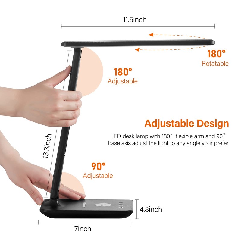 poukaran Desk Lamp, LED Desk Lamp with Wireless Charger, USB