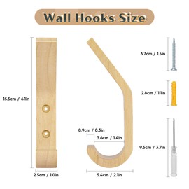 Wooden Coat Hooks Wall Hooks,Rustic Natural Oak Wood Wall Hooks for Hanging Decorative Vintage Organizer Heavy Duty Entryway Wall Mounted Hangers Hooks for Hat Rack,Coats,Towels, Key,Bags(6 Pack)