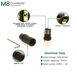 ECARCONETS M8 Circular Sensor Connector 3 Pin 4 Pin Waterproof Male/Female Socket Panel Aviation Wire Plug Adapter A Coding UTP IP67 Field Assembly 8mm Industrial Coupling Straight Connectors