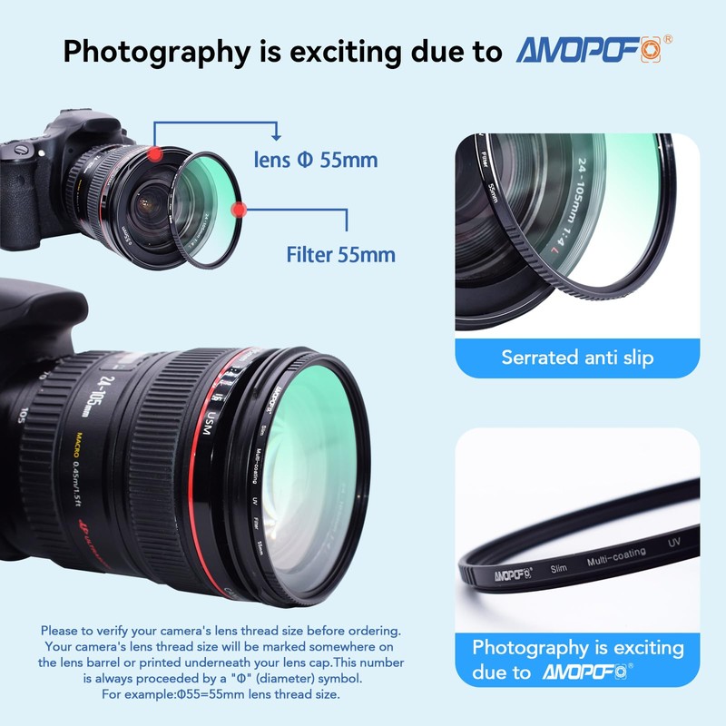 AMOPOFO 55mm MC UV Camera Filter,16 Multi-Layer Coated HD/Waterproof/Scratch Resistant