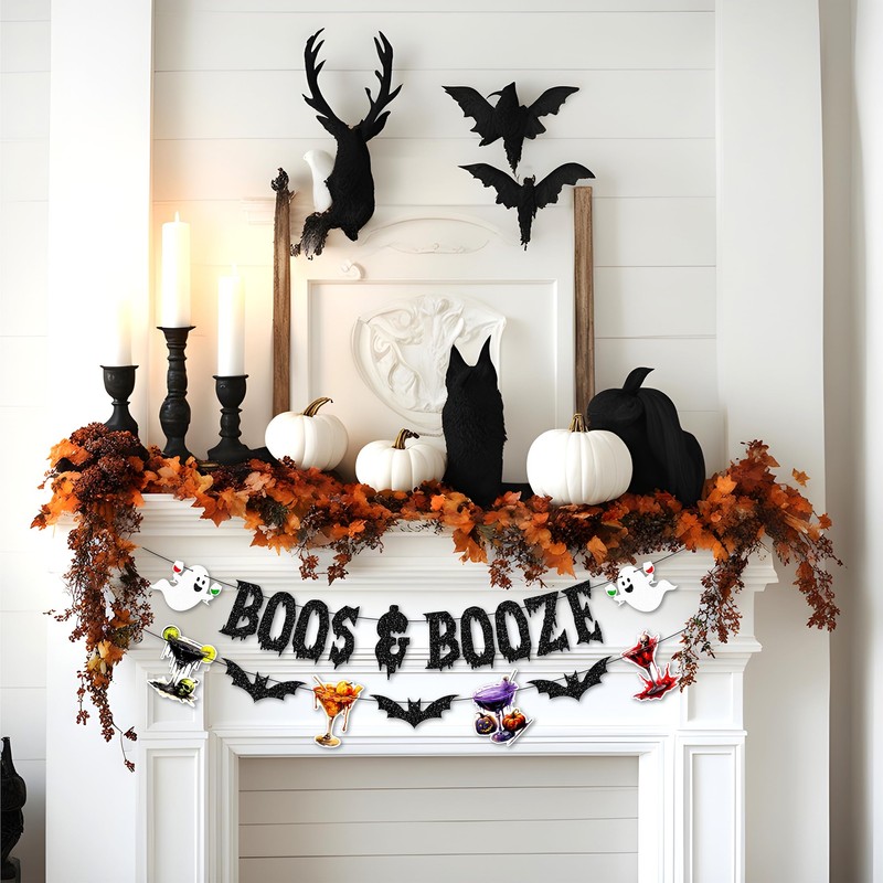 Glitter Boos and Booze Banner with Cocktail and Ghost Design