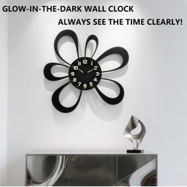 Mabpedo Glow in The Dark Wall Clock, 8" Silent Non-Ticking Wall Clocks Battery Operated, Large Easy Read Numbers Tempered Glass Night Light Analog Clock for Bedroom Living Room Kitchen Office, Black