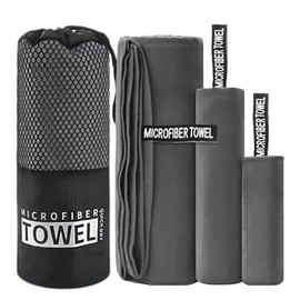 RFID Toalla Deportiva de Microfibra 3 Piezas, Toallas para Gym Secado Rápido, Toalla de Viaje Ligera y Portatil, Toalla Deportiva para Playa, Acampar, Deporte, Gimnasio, Viajes, Yoga(Gris Oscuro)