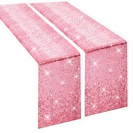 yuboo Pink Sequin Table Runners 12''x 108'', 2 Pack Fabric Glitter Runner for Wedding Birthday Party Supplies Bachelorette Bridal Baby Shower Decorations Summer Fall Christmas Table Decor