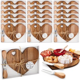 Patelai 18 Set Bridal Baby Shower Favor Heart Cheese Board with Knife, Wood Mini Charcuterie Board Thank You Gift Box for Guest Bridal Baby Shower Prize Wedding Valentines Birthday (Acacia Color)