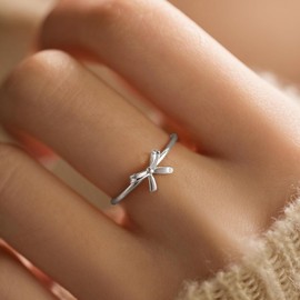 KIFUTENG 925 Sterling Silver Bow Rings for Women Girls Mother Daughter Friendship Knot Ring Dainty 14K Gold Plated Bowknot Ring Promise Rings for Her Birthday Gifts for Mom Daughter (Silver, 10)