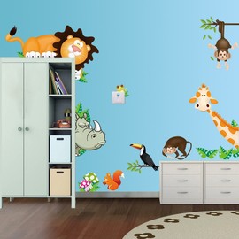 ElecMotive Jungle Wild Animal Vinyl Wall Sticker Decals for Kids Baby Bedroom (Lion Theme)