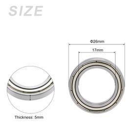 METALLIXITY Deep Groove Ball Bearings (6803ZZ, 17mm x 26mm x 5mm) 2Pcs, Carbon Steel Double Shielded Industrial Bearings - for Industrial Micro Motor
