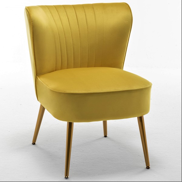 Container Furniture Direct Modern Velvet Accent Chair for Living Room, Bedroom, or Entryway, Stylish and Comfortable Armless Design with Metal Legs, Yellow