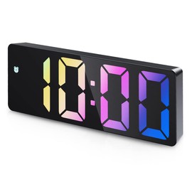 Criacr Digital Alarm Clock, LED Digital Alarm Clock with Colourful Numbers Display, Snooze, Temperature Display, Portable Alarm Clock with Voice Control Function, Date, 12/24HR, USB Charging for
