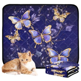 YETTASBIN Purple Gold Butterfly Washable Reusable Dog Cat Pee Pad, Pet Creat Mat with Non-Slip Bottom for Large Small Medium Dogs Cats, Absorption Leakproof Pet Training Pad for Food and Water, M+L