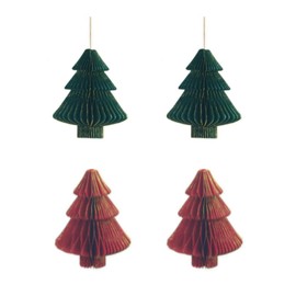 Joaecosmhui Set of 4 Decorative Christmas Trees, Reusable Christmas Trees, Honeycomb Balls Made of Cardboard, Decorative Christmas Tree, Green, for Hanging or Standing, Paper Christmas Tree