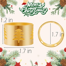 Christmas Napkin Rings Gold Napkin Holders with Christmas Tree, Set of 6 Napkin Buckles for Xmas,Thanksgiving, Holidays, Dinner, Banquet, Weddings, Family Gathers, Dining Table Settings Decoration
