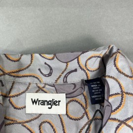 Wrangler Button Up Shirt Medium Gray Men Cowboy Hat Rope All Over Print New #30