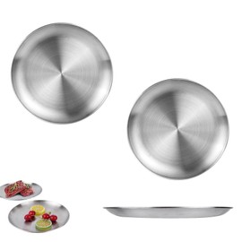 PXRLMYF 3 Pcs Stainless Steel Dinner Plates 8 Inch Double Layer Round Serving Plates Round Serveware Platter for Camping, Eating, BBQ, Steak, Salad