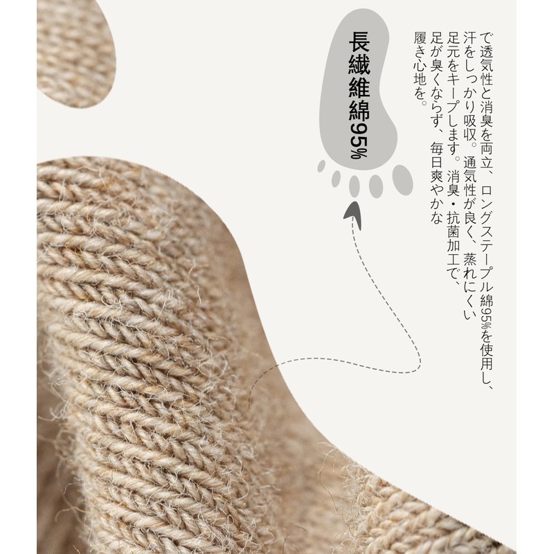 [banerise] 靴下 メンズ クルーソックス 5足セット 【ロングステープル綿95%・フラットなつま先】 消臭 ビジネス/スクール/カジュアル オールシーズン 男女兼用