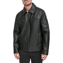 Dockers Men's James Faux Leather Jacket, Black Modern Zip